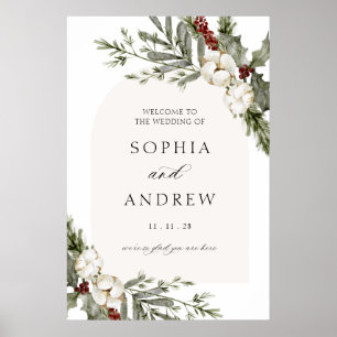 Eleganter Winter Floral Arch Wedding Willkommen Poster