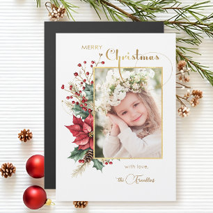 Eleganter Winter Floral Gold Frohe Weihnachten 1 F Magnetkarte