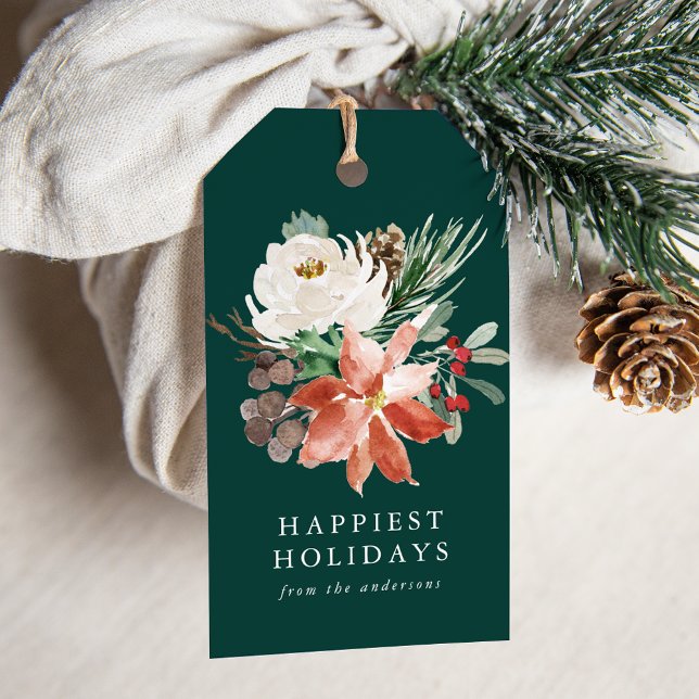 Eleganter Winter Floral Green Personalisiert Holid Geschenkanhänger (Von Creator hochgeladen)