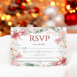 Eleganter Winter Floral Soft Watercolor Wedding RS RSVP Karte