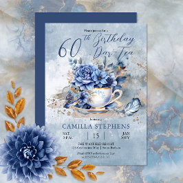 Eleganter Winter Floral Teacup 60. Geburtstag Par- Einladung