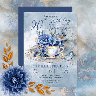 Eleganter Winter Floral Teacup 90. Geburtstag Par- Einladung