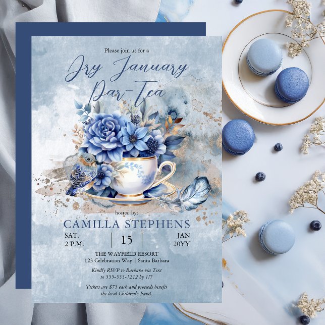 Eleganter Winter Floral Teacup Teatro Sociale Bell Einladung (Elegant Winter Floral Teacup Dry January Par-Tea Party Celebration)