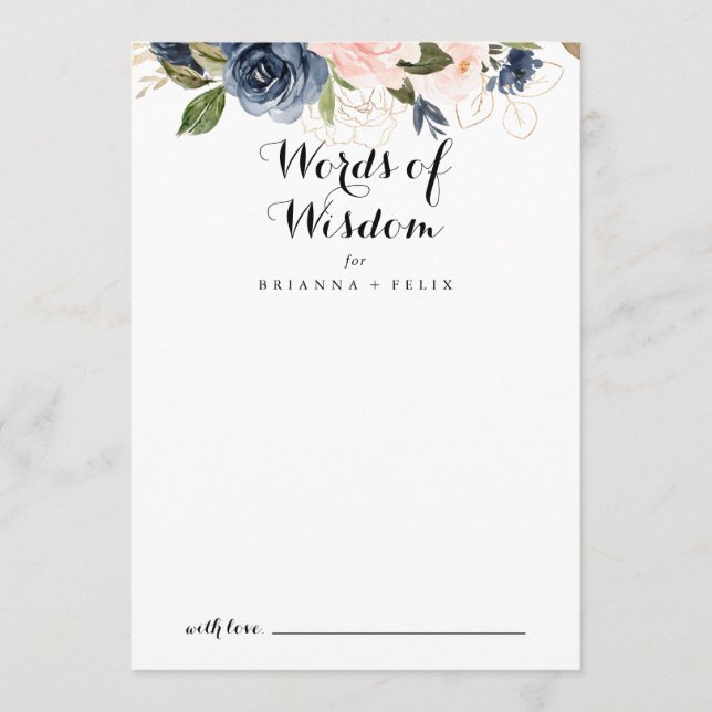 Eleganter Winter Floral Wedding Words of Weisheit Hinweiskarte (Vorderseite)
