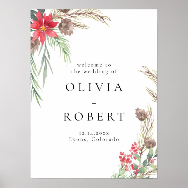 Eleganter Winter Floral Weihnachten Begrüßung Poster (Vorne)