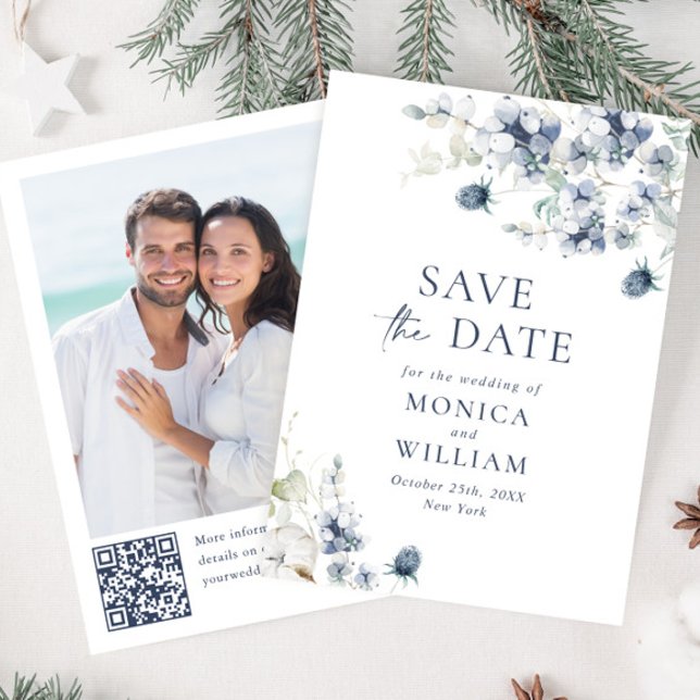Eleganter Winter Foliage Boho Wedding Foto QR-Code Save The Date (Von Creator hochgeladen)