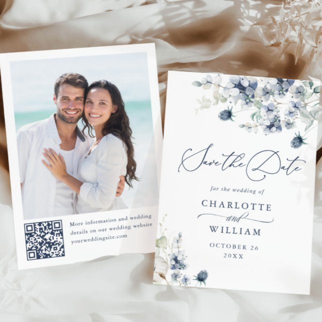 Eleganter Winter Foliage Boho Wedding Foto QR-Code Save The Date (Von Creator hochgeladen)
