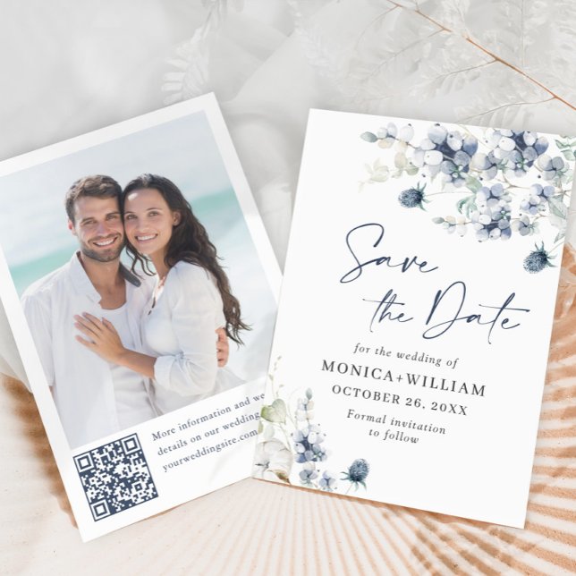 Eleganter Winter Foliage Boho Wedding Foto QR-Code Save The Date (Von Creator hochgeladen)