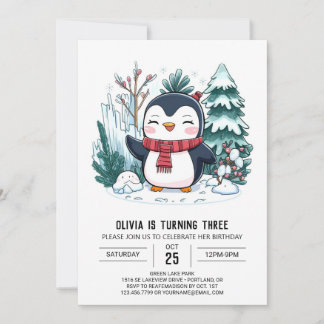 Eleganter Winter Pinguin Digitaler Geburtstag Einladung