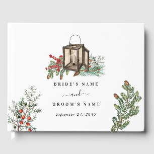 Eleganter Winter Rustic Pine Trees Lantern Wedding Gästebuch