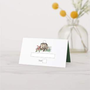 Eleganter Winter Rustic Pine Trees Lantern Wedding Platzkarte