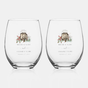 Eleganter Winter Rustic Pine Trees Lantern Wedding Weinglas Ohne Stiel