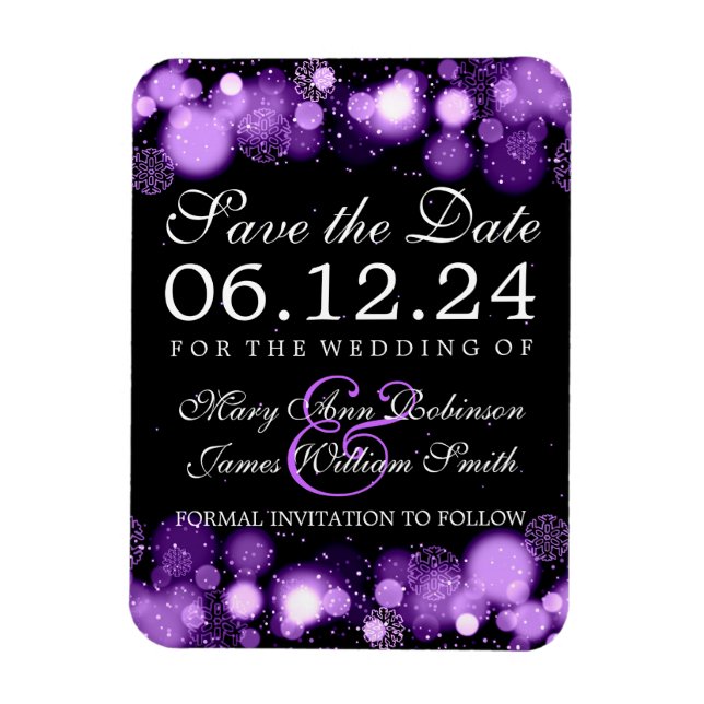 Eleganter Winter Save the Date Lila Lights Magnet (Vertikal)