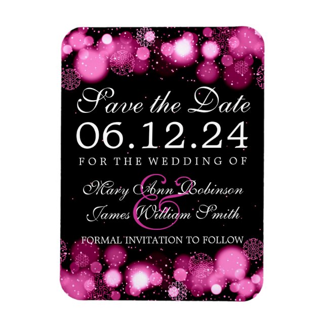 Eleganter Winter Save the Date rosa Lights Magnet (Vertikal)
