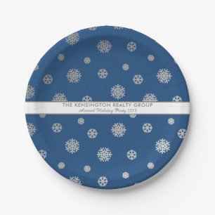 Eleganter Winter Silver Blue Snowflakes Holiday Pappteller