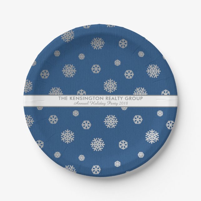 Eleganter Winter Silver Blue Snowflakes Holiday Pappteller (Vorderseite)