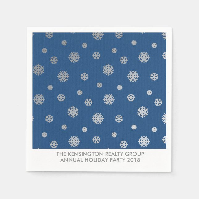 Eleganter Winter Silver Blue Snowflakes Holiday Serviette (Vorderseite)