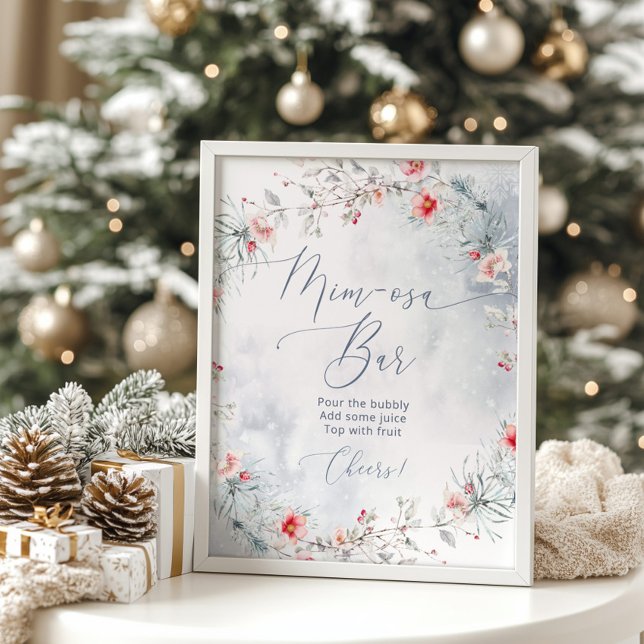 Eleganter Winter Snow Mimosa Bar Poster (Von Creator hochgeladen)