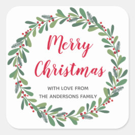 Eleganter Winter Sprigs Weihnachtsfeiertag Quadratischer Aufkleber