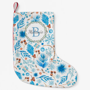 Eleganter Winter Watercolor Muster Monogram Kranz Kleiner Weihnachtsstrumpf