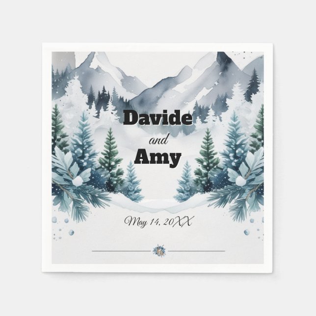 Eleganter Winter Wedding Cocktail Serviette (Vorderseite)