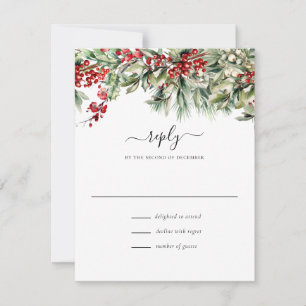 Eleganter Winter Weihnachten Botanische Hochzeit RSVP Karte