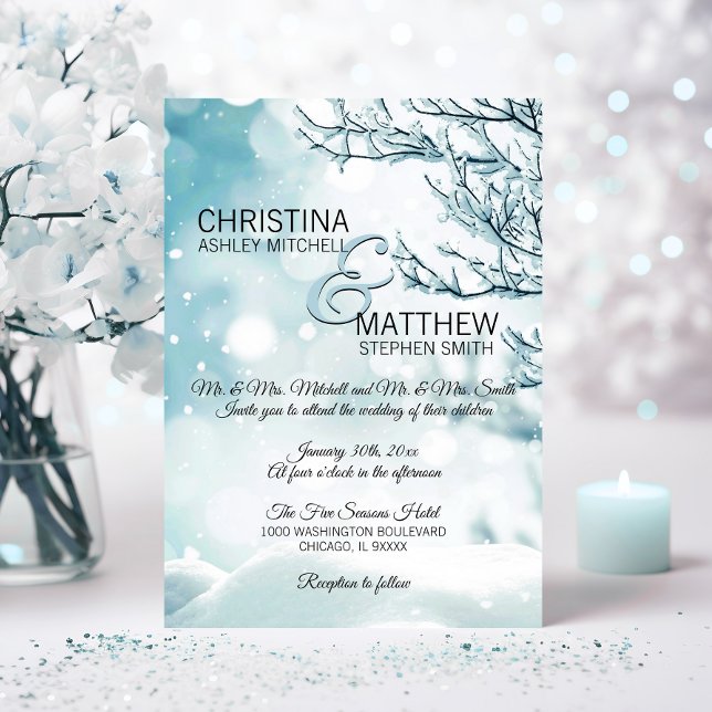 Eleganter Winter Wonderland Schneeflocken WEDD Einladung (Elegant Winter Wonderland Snow Snowflakes WEDDING Invitation)