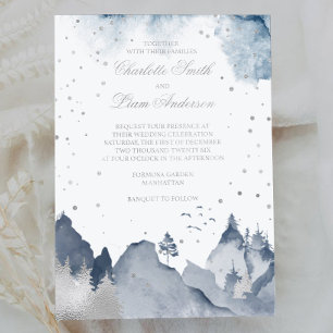 Eleganter Wintergebirgwald Hochzeitsplatz Folieneinladung