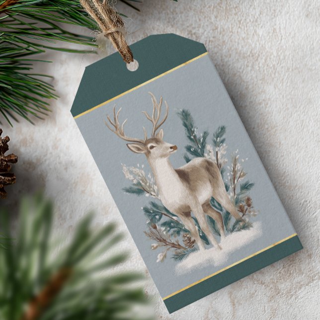 Eleganter Winterhirsch Weihnachten Geschenkanhänger (Elegant Woodland Deer Christmas Gift Tag)