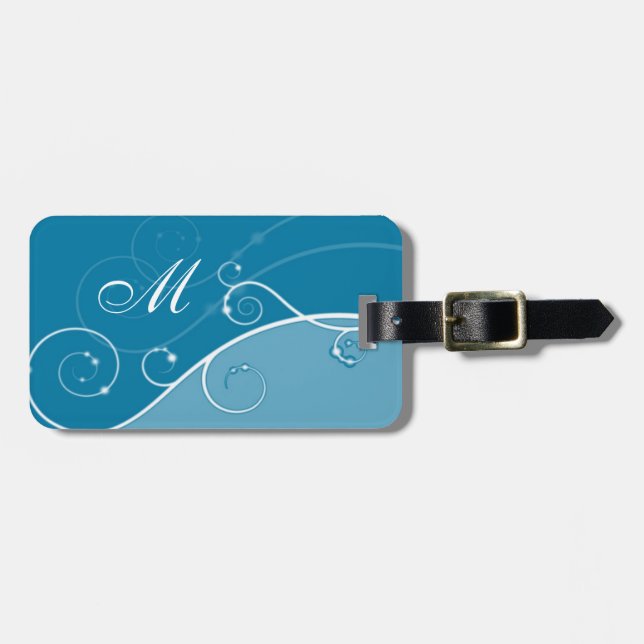 Eleganter Wirbels-mit Monogramm Blau Gepäckanhänger (Vorderseite horizontal)