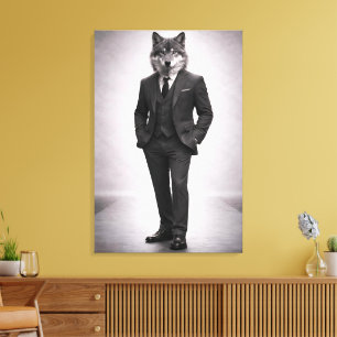 Eleganter Wolf im klassischen Anzugporträt Leinwanddruck