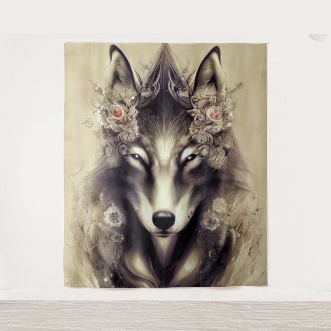 Eleganter Wolf-Teppich Wandteppich (Vorderseite)