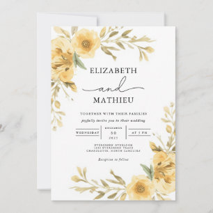 Eleganter Yellow Botanical Floral Garden Wedding Einladung
