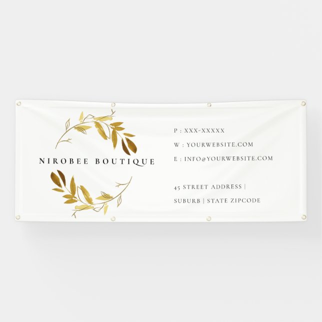Eleganter Yellow Gold Foliage Wreath Business Stor Banner (Horizontal)
