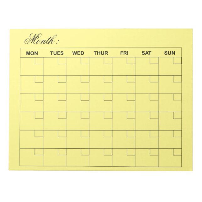 Eleganter Yellow Monthly Kalender Planer Notizblock (Vorderseite)
