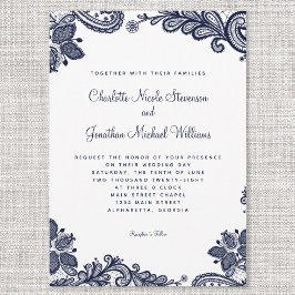 Eleganter zarter Lace Wedding Navy Blauer Chic Einladung