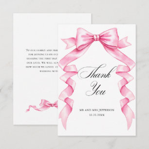 Eleganter zarter rosa handgezeichneter Bogen Hochz Dankeskarte
