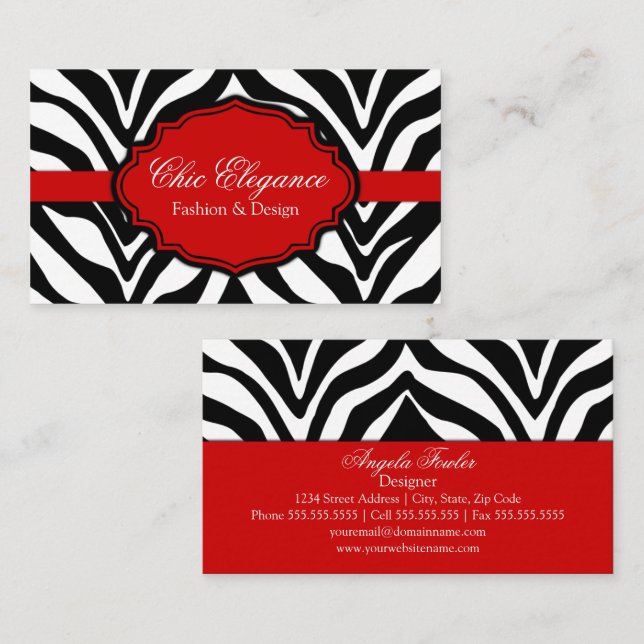 Eleganter Zebra-Druck Visitenkarte (Vorne/Hinten)