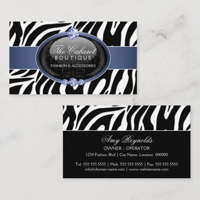 Eleganter Zebra-Mode-Schmuck Visitenkarte (Vorne/Hinten)