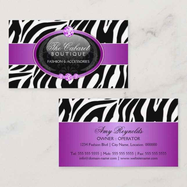 Eleganter Zebra-Mode-Schmuck Visitenkarte (Vorne/Hinten)
