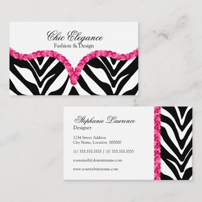 Eleganter Zebra-Muster-Paillette-Blick Visitenkarte (Vorne/Hinten)