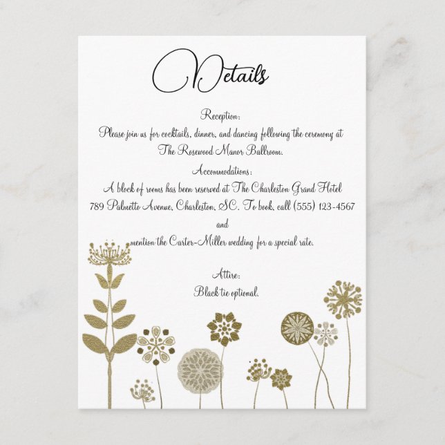 Eleganter zeitloser Soft Gold BlumenMinimalismus Begleitkarte (Vorderseite)