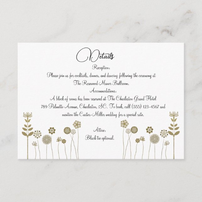 Eleganter zeitloser Soft Gold BlumenMinimalismus Begleitkarte (Vorderseite)