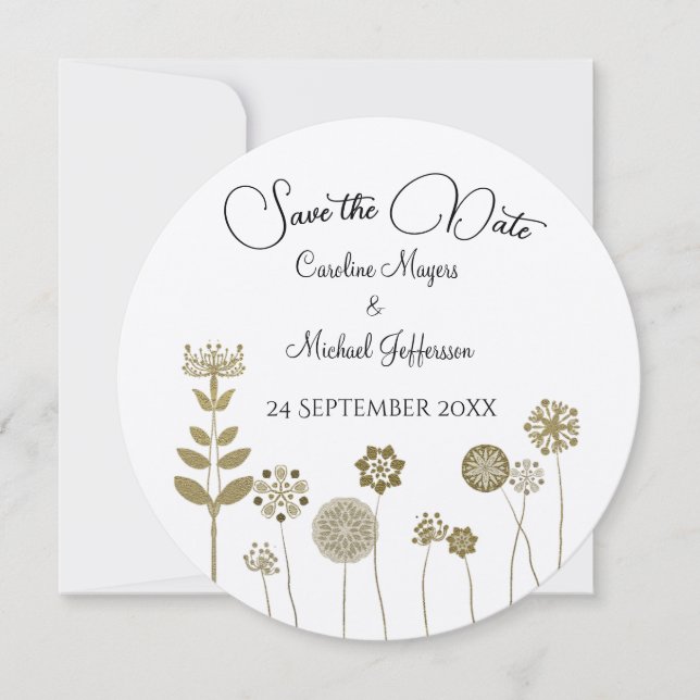 Eleganter zeitloser Soft Gold BlumenMinimalismus Save The Date (Vorderseite)