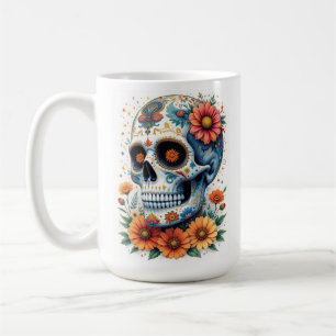 Eleganter Zuckerschädel mit Blume Kaffeetasse