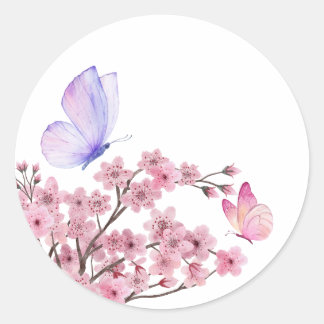 Eleganter Zweig Cherry Blossom mit zartem Butter Runder Aufkleber