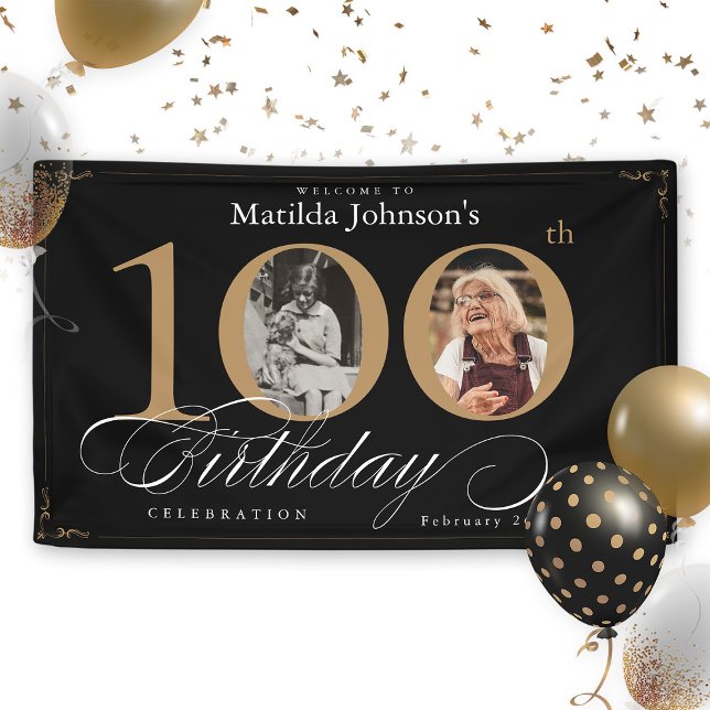 Elegantes 100. Geburtstag Vintages Foto Party Banner (Elegant 100th Birthday Vintage Custom Photo Party Banner)
