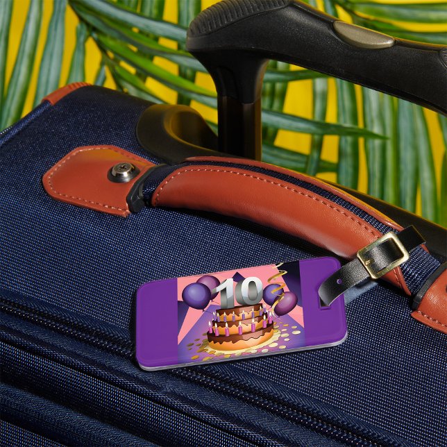 Elegantes 10-jähriges Celebration Cake Design Gepäckanhänger (Von Creator hochgeladen)