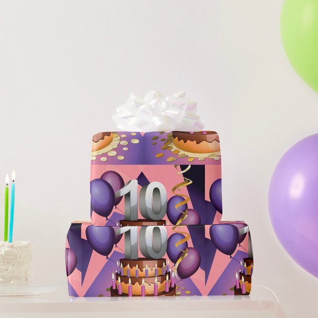 Elegantes 10-jähriges Celebration Cake Design Geschenkpapier (Von Creator hochgeladen)