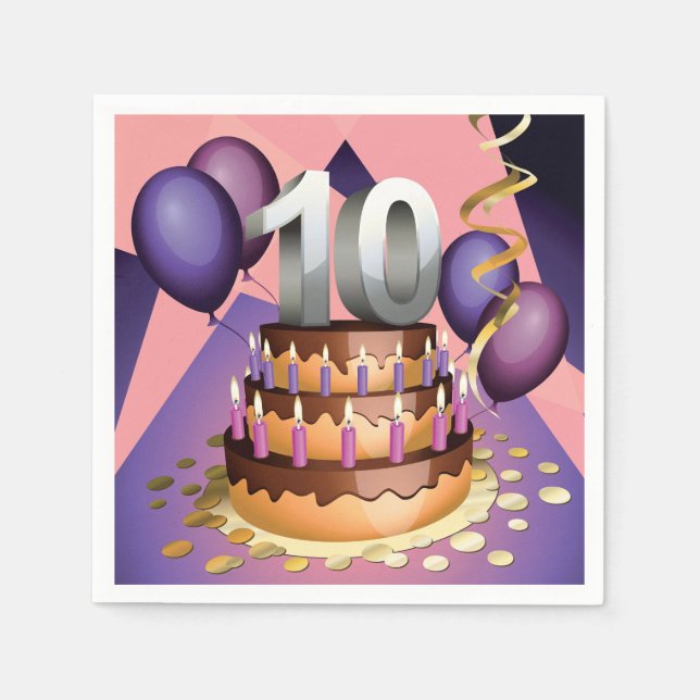 Elegantes 10-jähriges Celebration Cake Design Serviette (Vorderseite)
